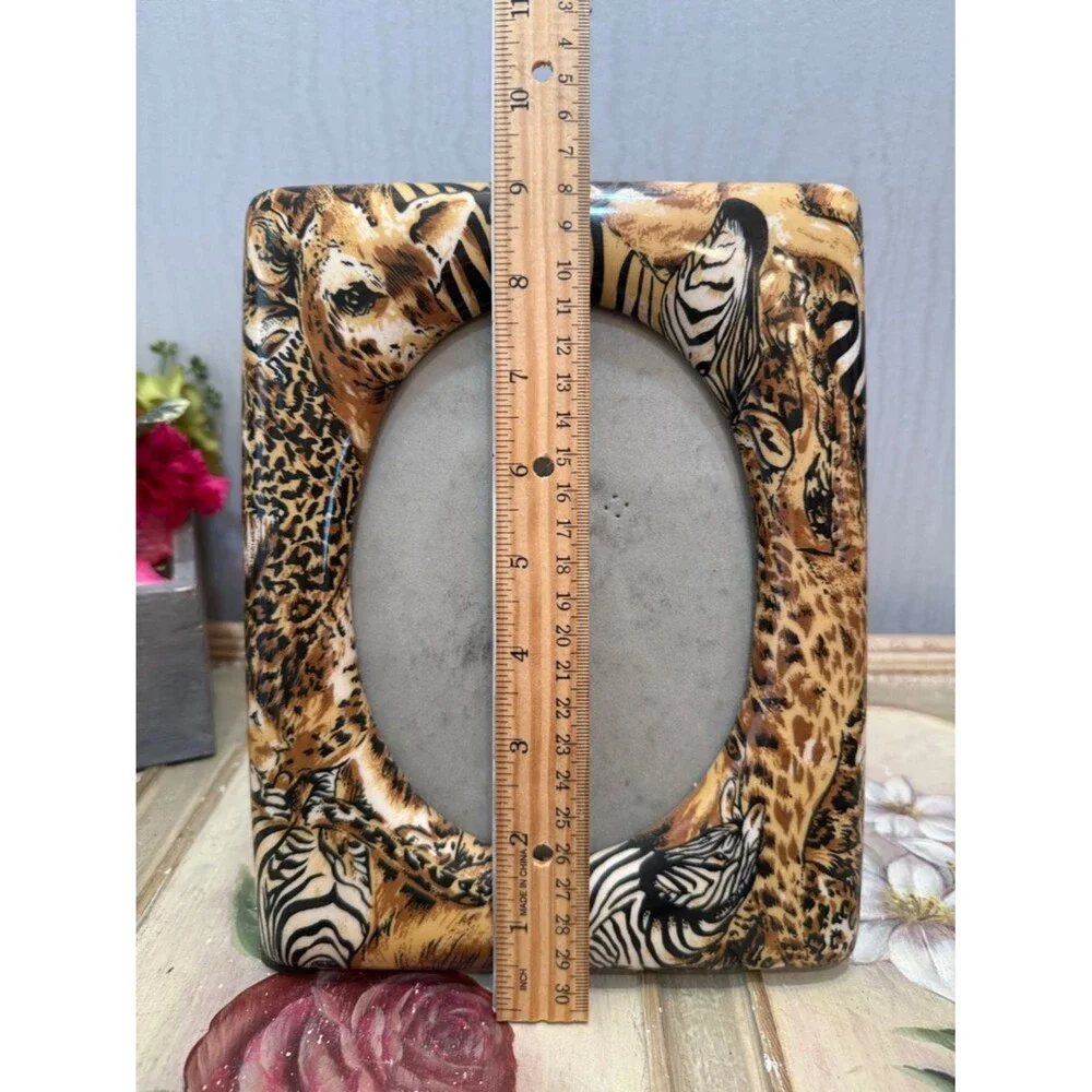 Vintage African Safari Animal Print Photo Picture Frame Giraffe Zebra